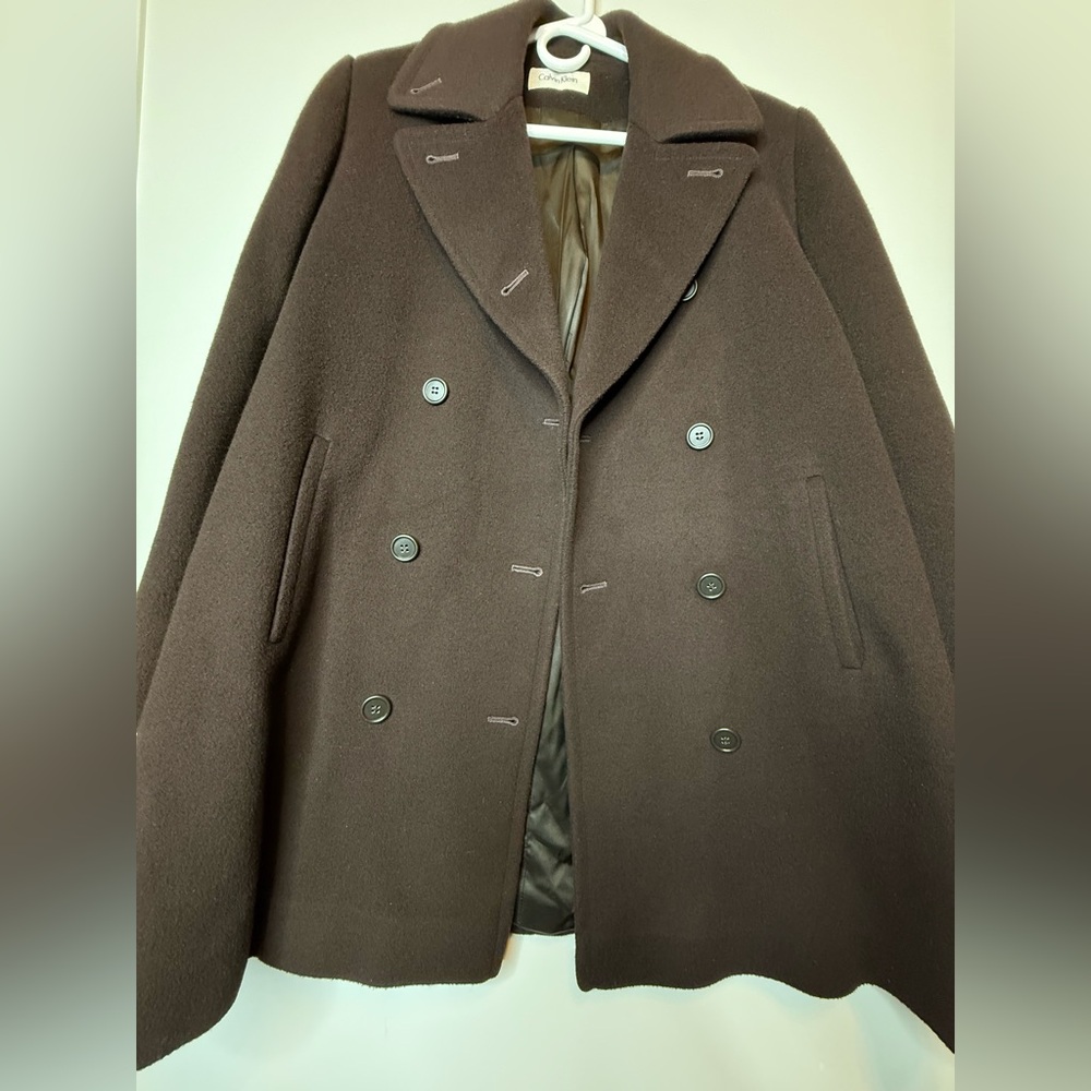 Calvin Klein Women's 100% Wool Double-Breasted Peacoat -Chocolate Brown - Picture 14 of 14